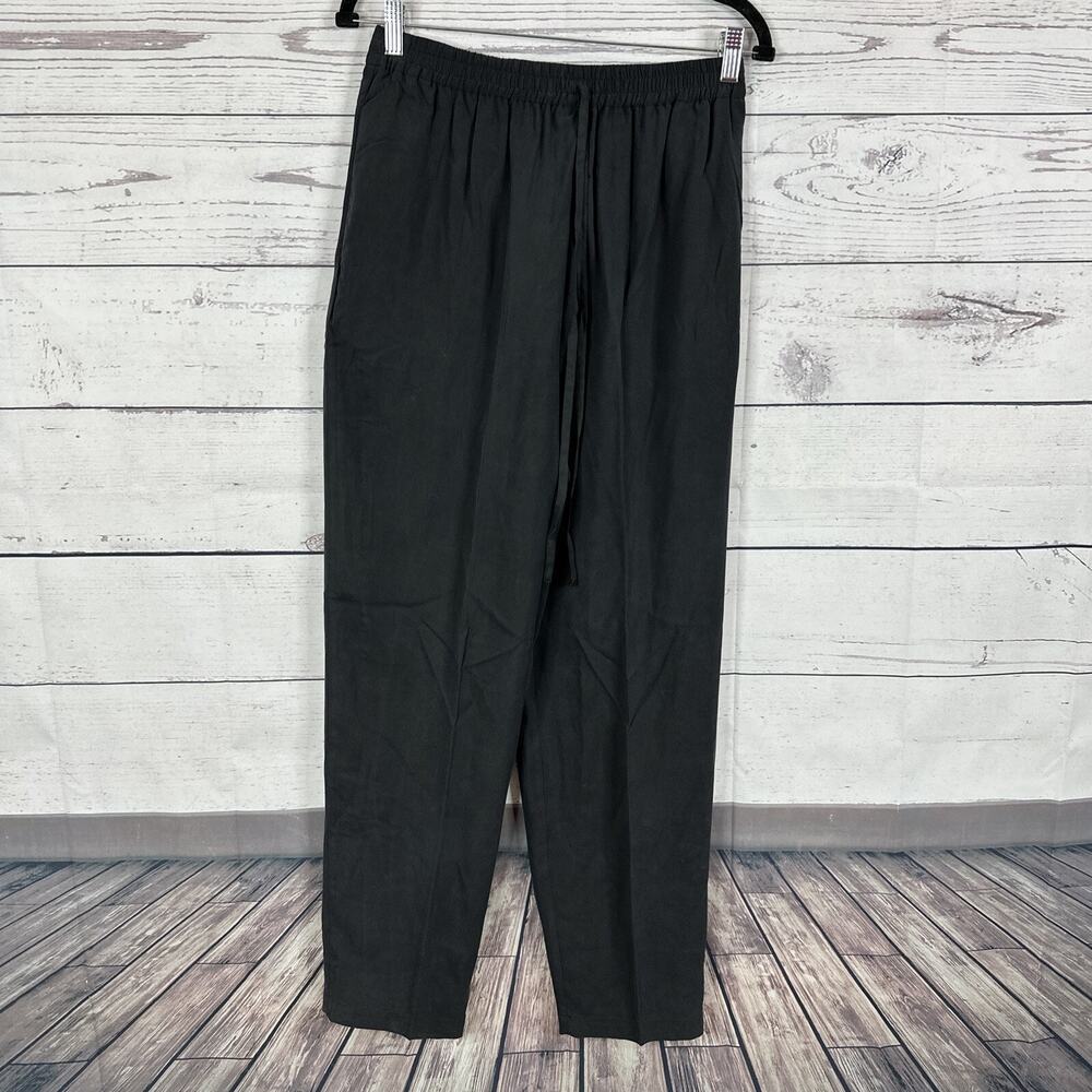 Melrose Silk Studio Pants Womens Medium Black‎ Pull on Light Weight Vintage High